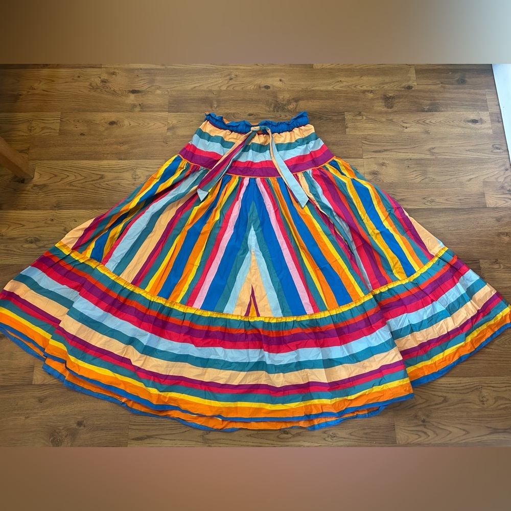 FARM RIO Striped Skirt 100% Cotton High Waist Full Length Maxi Skirt L